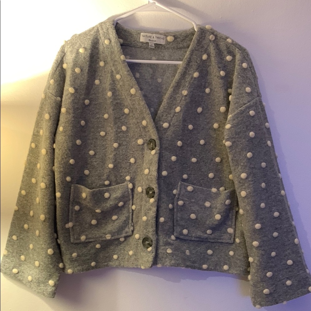 Madewell Gray Teddy Jacket with Cream Dots - Preloved